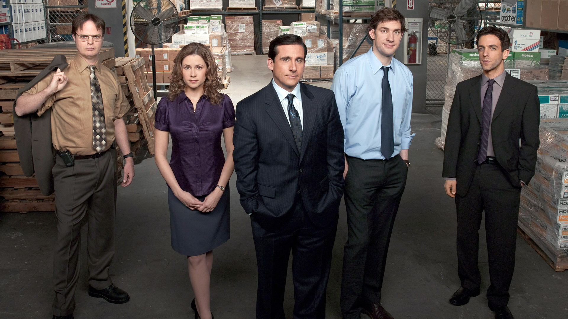 The Office core cast promo with Ryan Howard, Jim Halpert, Michael Scott, Dwight Schrute, and Pam Beesly.